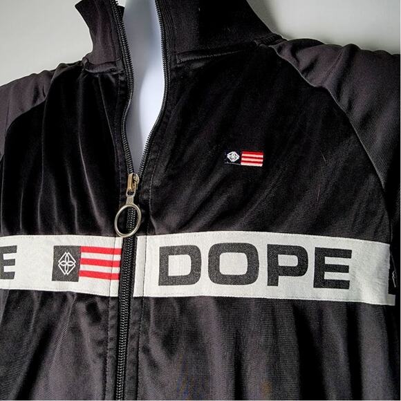 Dope Track Jacket Men’s XL Black Full Zip Retro Streetwear Logo Tape Retro - Picture 2 of 9